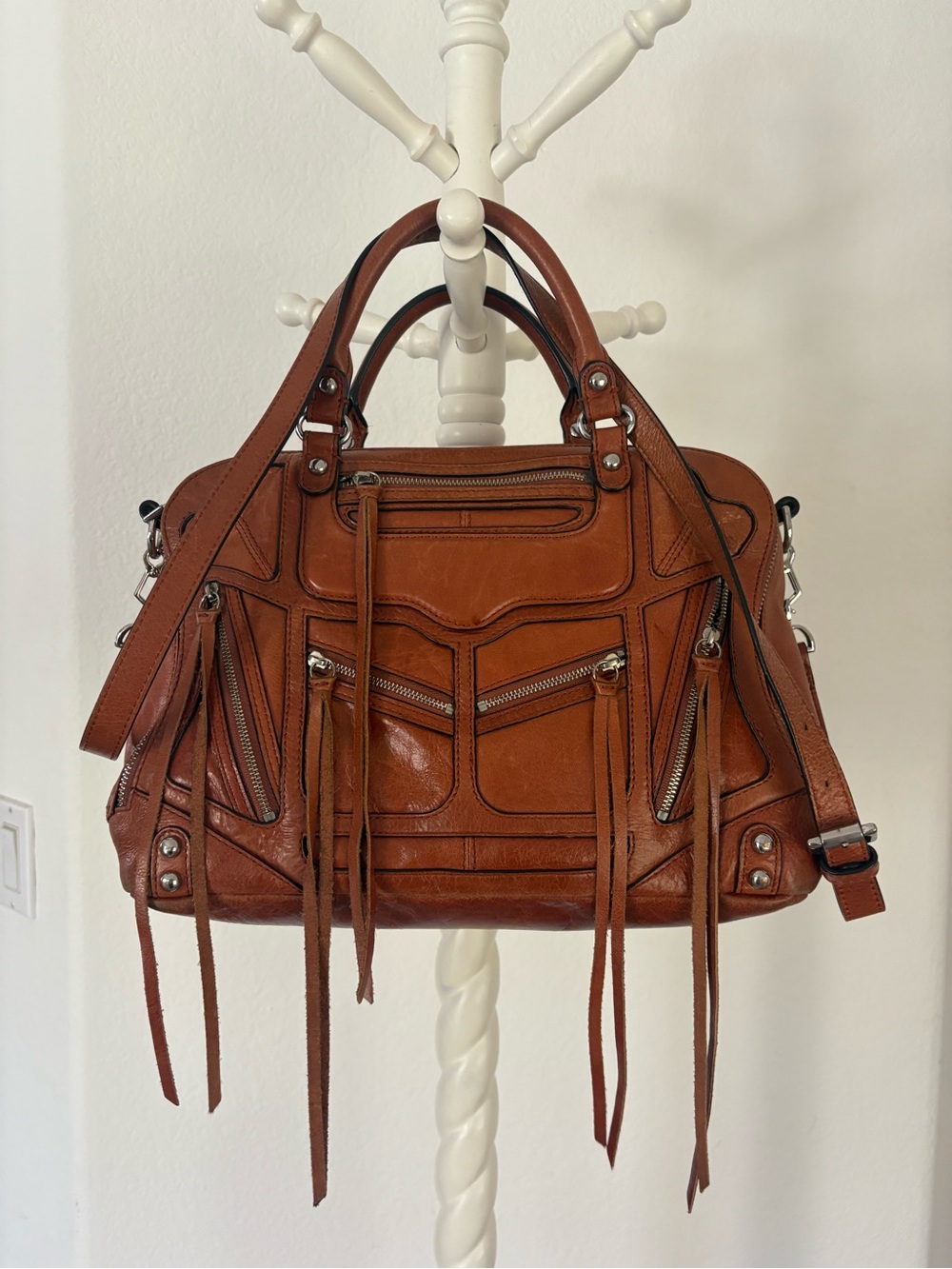 Rebecca Minkoff Brown Leather Jealous Tri Zip Fringe Satchel - Picture 14 of 14